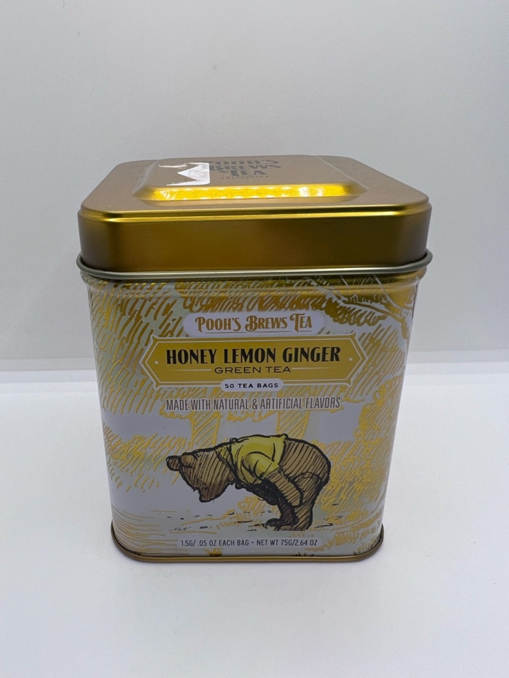 POOH’S BREW TEA HONEY LEMON GINGER Green Tea- 1 Tin = 50 tea bags Caffeinated